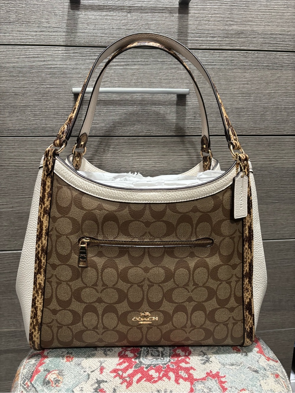 NWT Coach Kristy Shoulder Bag in Signature Canvas w/ Snake Trim (C7332)